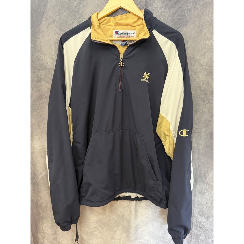 Vintage Champion Notre Dame Football Quarter Zip Windbreaker Mens XL
